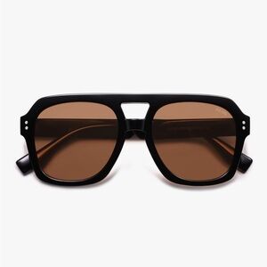 Retro Sunglasses Polarized Aviator Womens Black Blush Brown Square Thick New